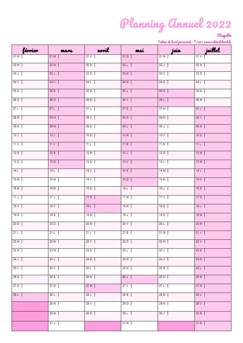 Planning annuel  2022 2022  ao t juillet Cahier De Bord