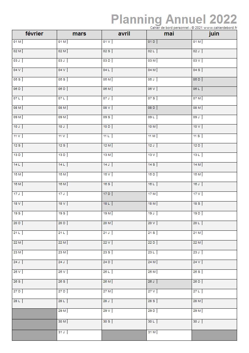 Planning annuel  2022 2022  septembre juin Cahier De Bord