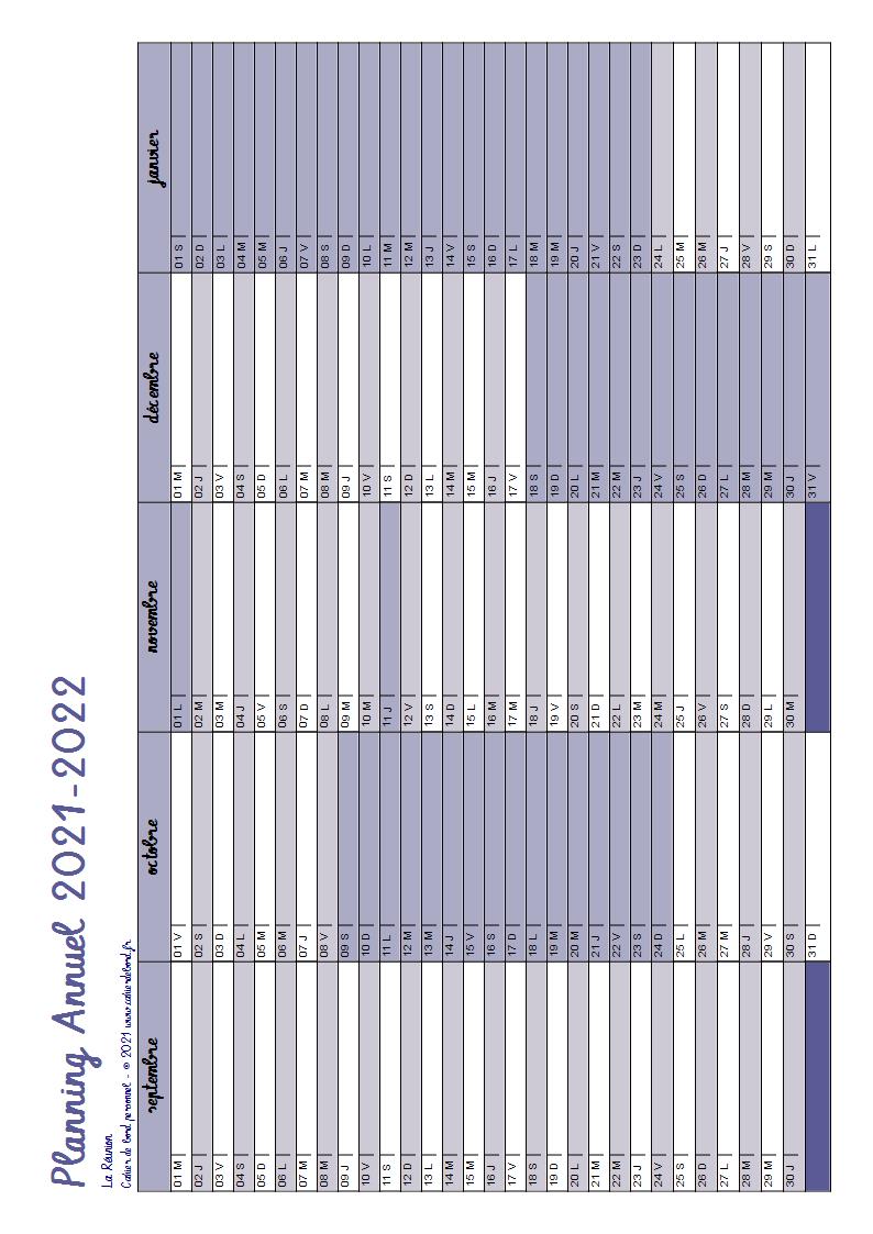 Planning annuel  2022 2022  septembre juin Cahier De Bord