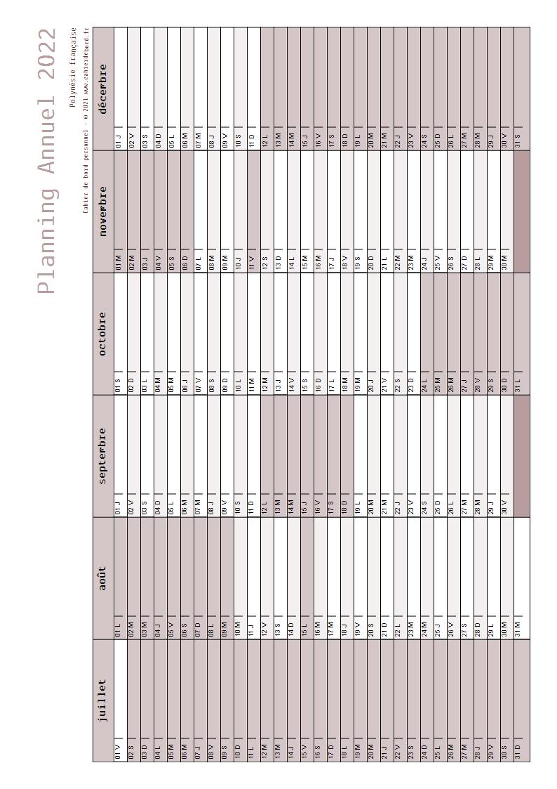 Planning annuel  2022  janvier d cembre Cahier De Bord